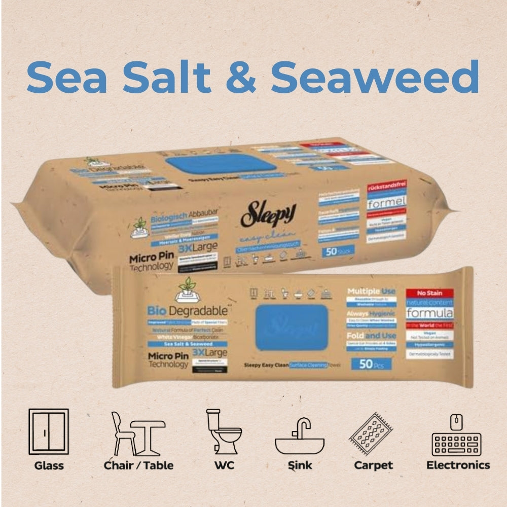 Biodegradable Surface Cleaning Wipes | Sea Salt & Seaweed Additive | 3x50 Sheets |