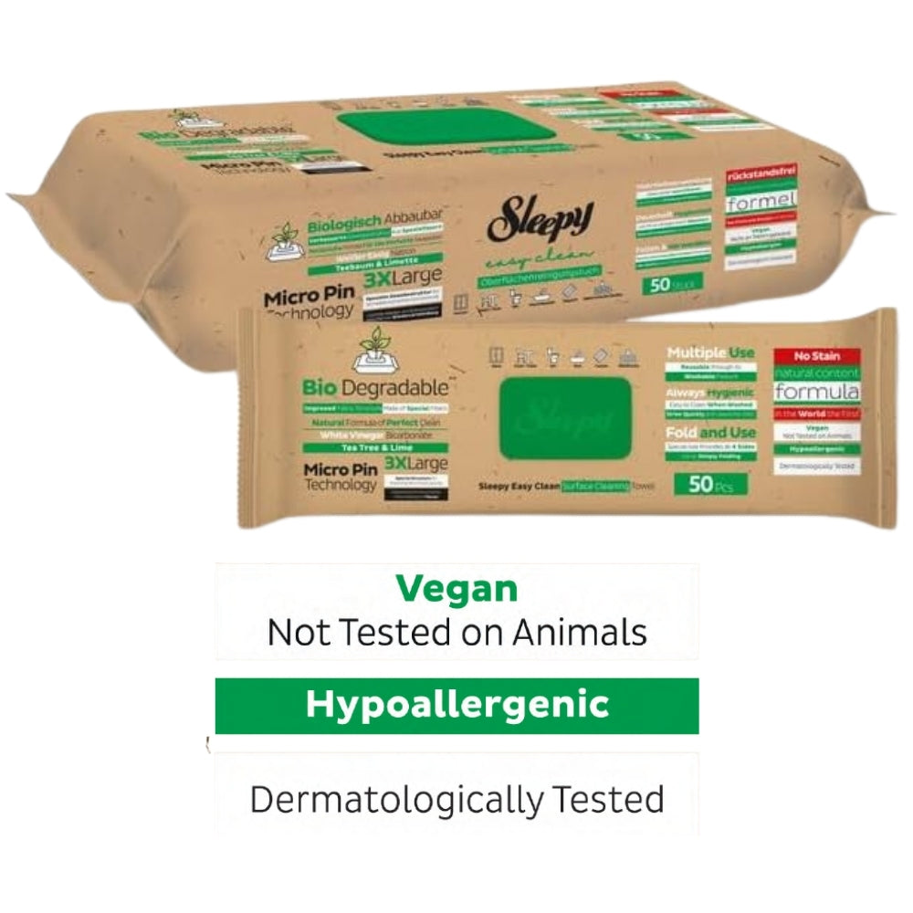 Biodegradable Surface Cleaning Wipes | Tea Tree & Lime Additive | 3x50 Sheets