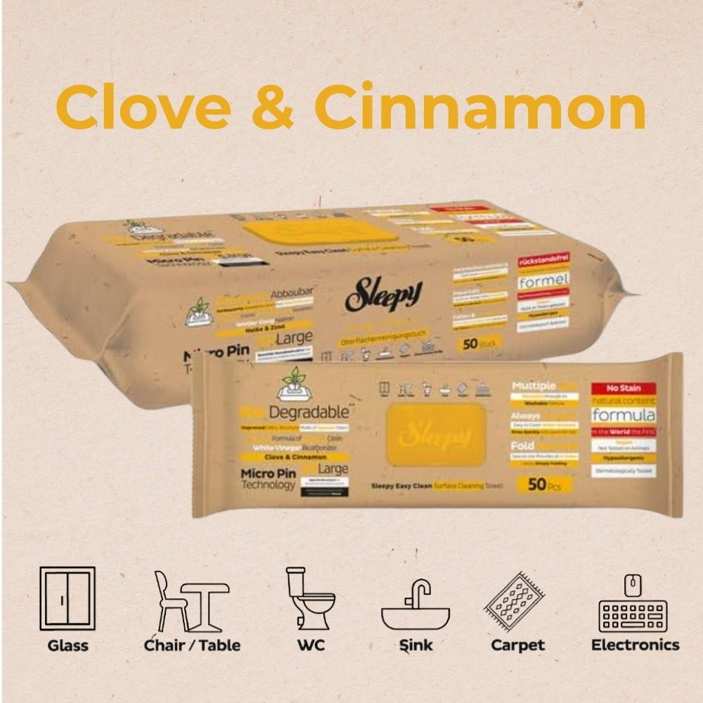 Biodegradable Surface Cleaning Wipes | Clove & Cinnamon | 3x50 Sheets