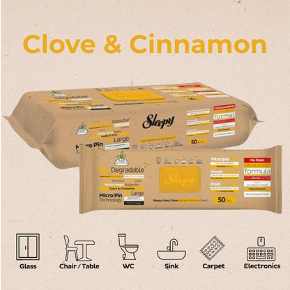 Biodegradable Surface Cleaning Wipes | Clove & Cinnamon | 3x50 Sheets